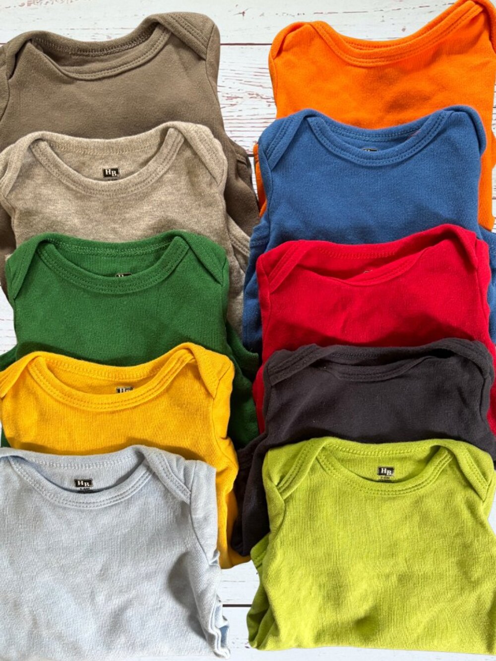 HB Baby Boy 3-6M Long Sleeve Bodysuit Bundle 10 Pack Solid Color Onesies